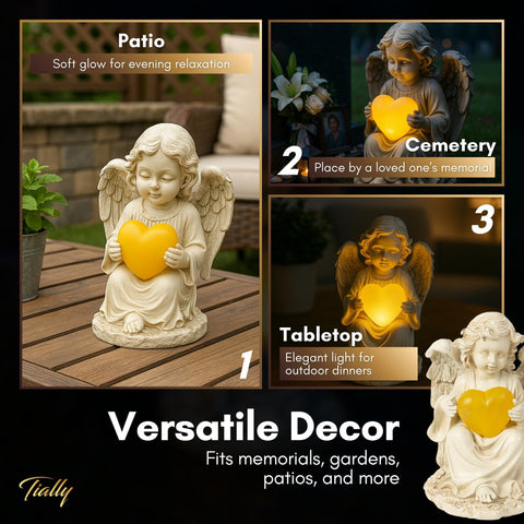 TIALLY memorial garden angel provides a gentle glow that honors without overpowering.