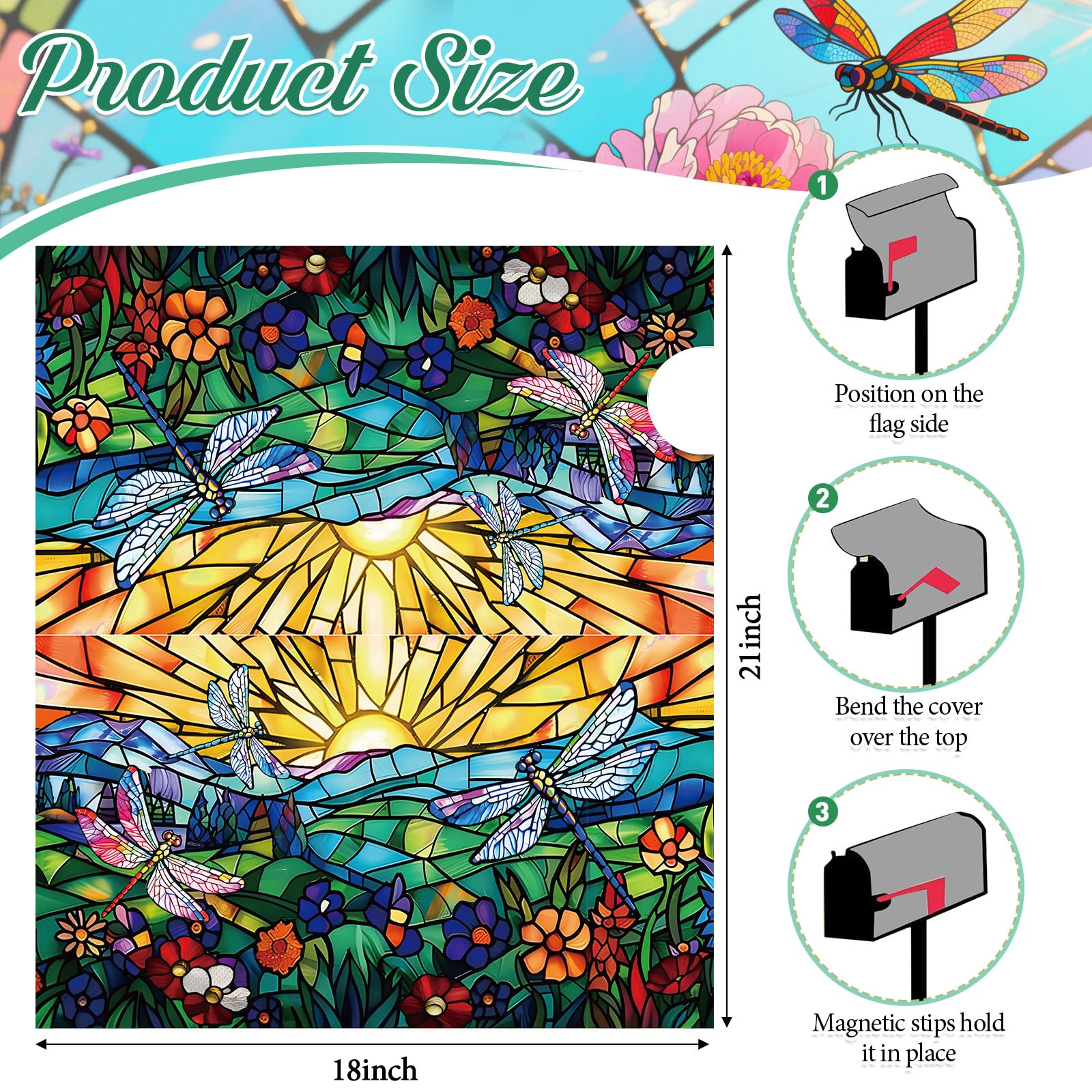 Tiamon dragonfly pattern with sunrise enhances garden entryway with color.