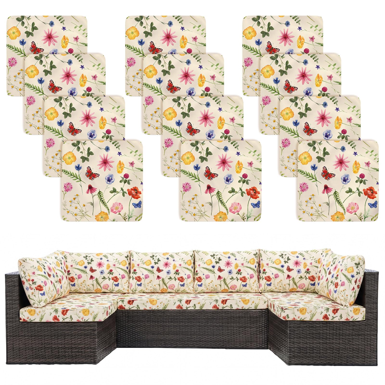 Tiamon floral butterfly stretch cushion covers in beige brighten outdoor seating and protect cushions.