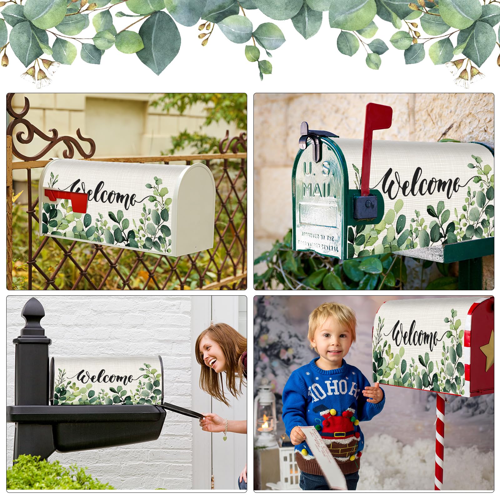 Gift-ready eucalyptus mailbox decor suitable for housewarmings or seasonal gifts.
