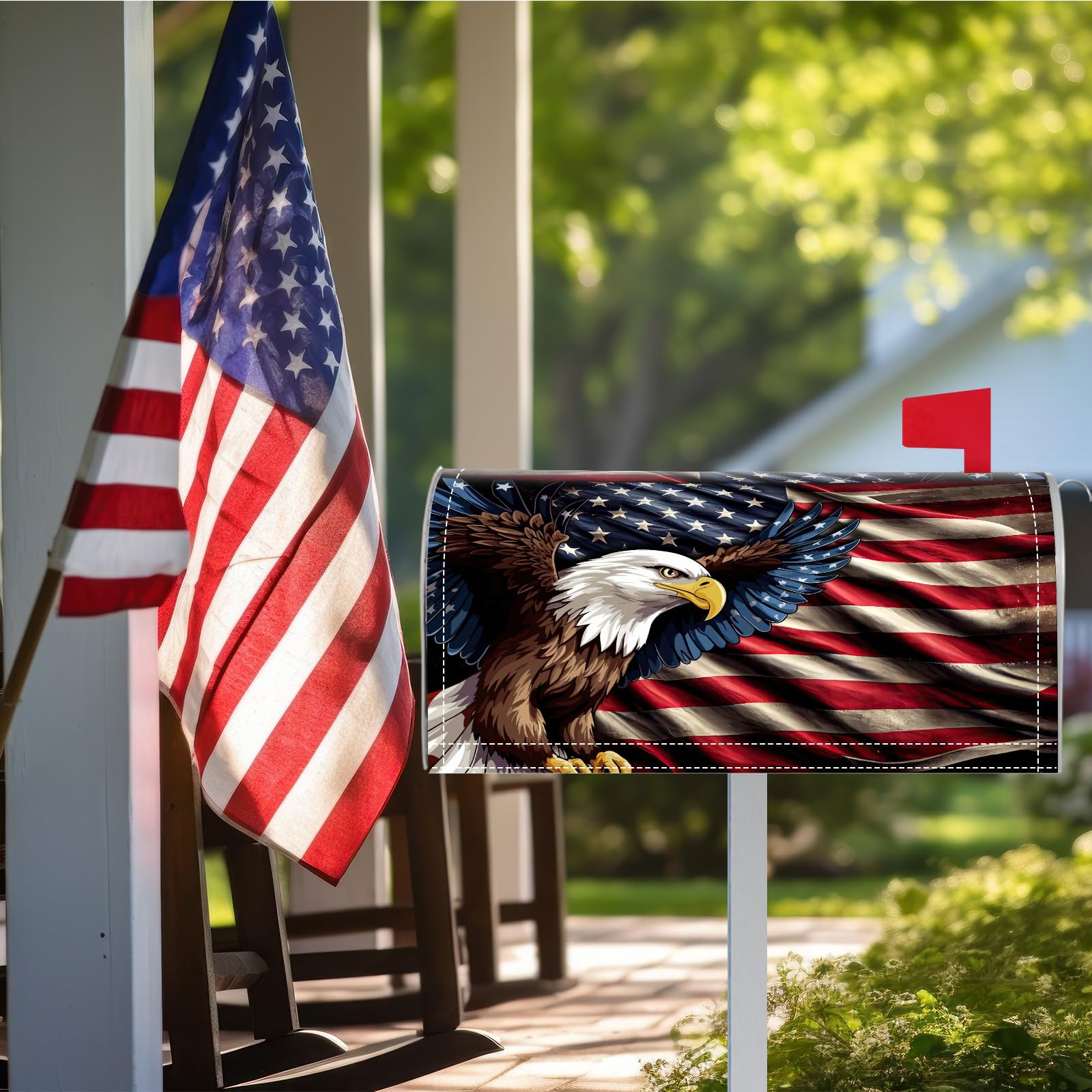 Tiamon outdoor flag design adds festive curb appeal.