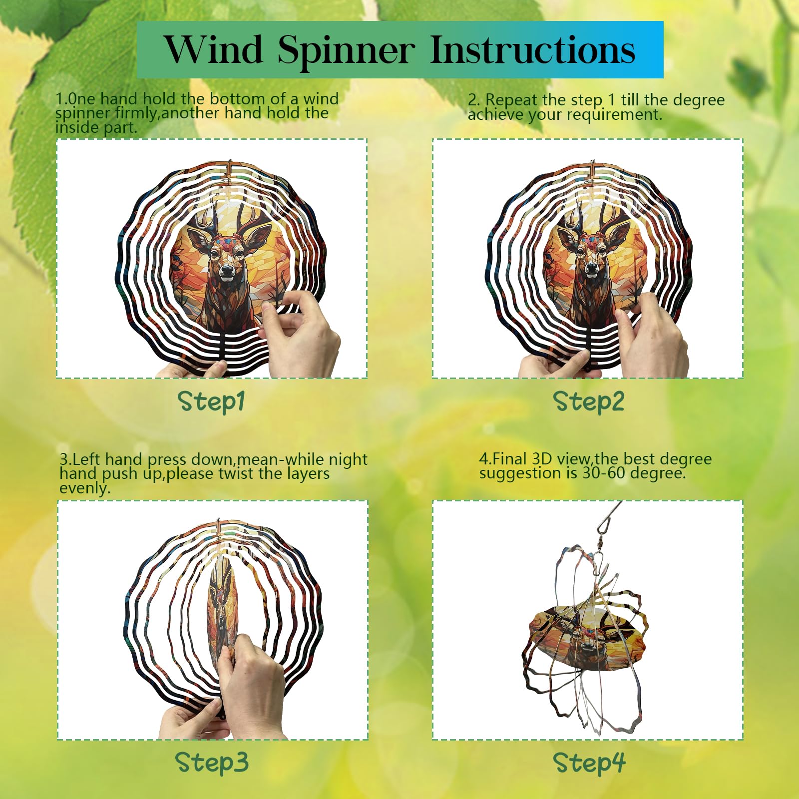 TIANCENTRAL H deer head wind spinner 10-inch diameter, well-sized for yards and windows.