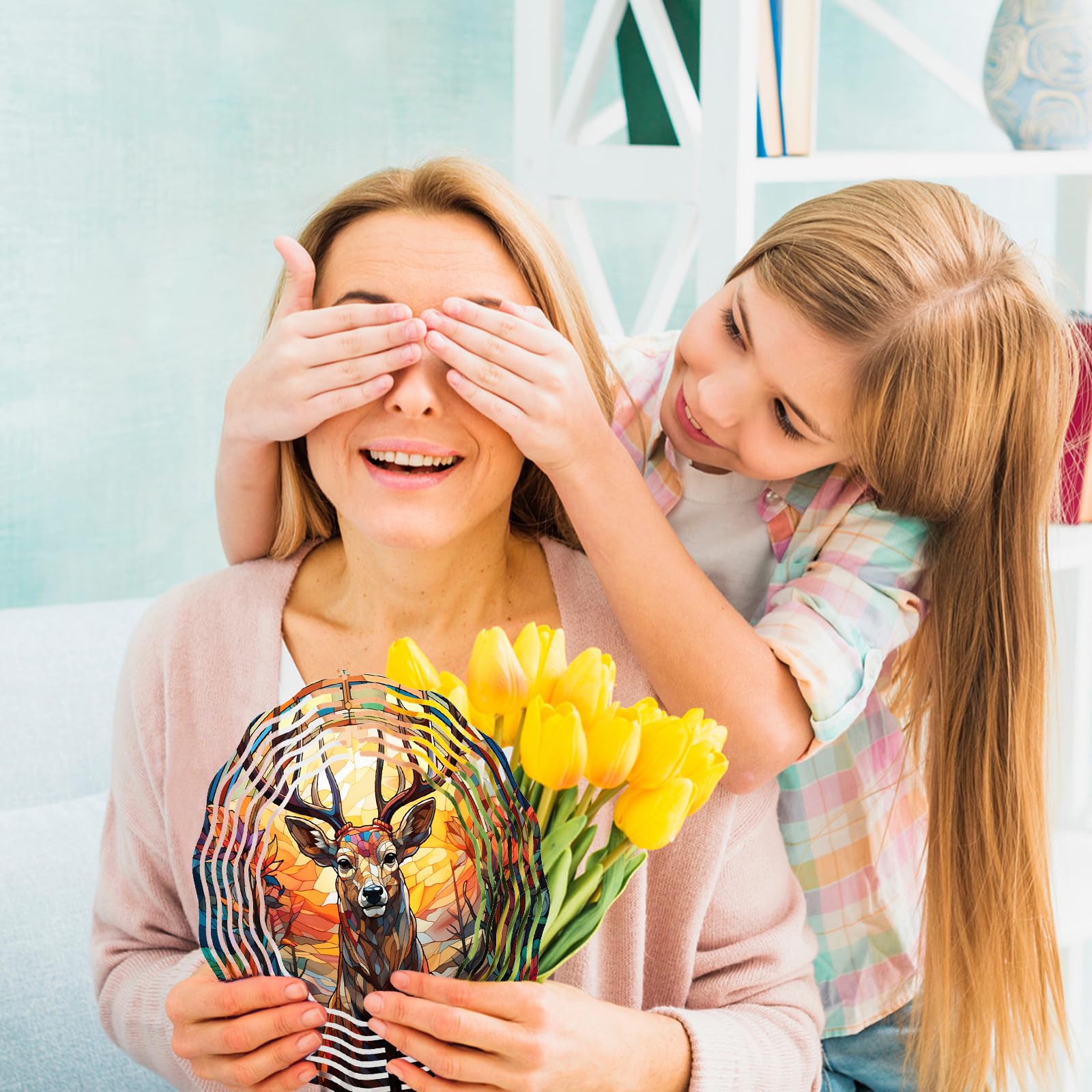 TIANCENTRAL H deer head wind spinner designed for easy yard hanging and placement.