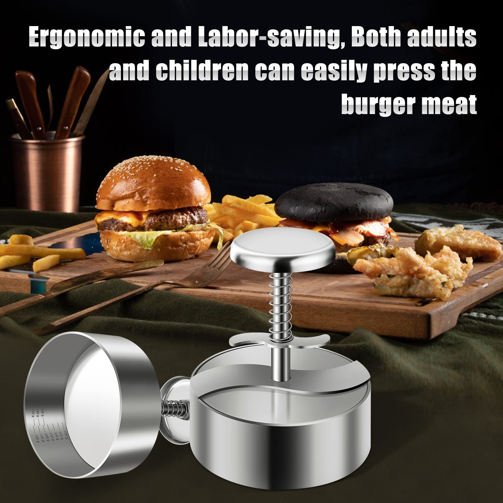 TIANTOU burger press ideal for BBQs and homemade burgers.