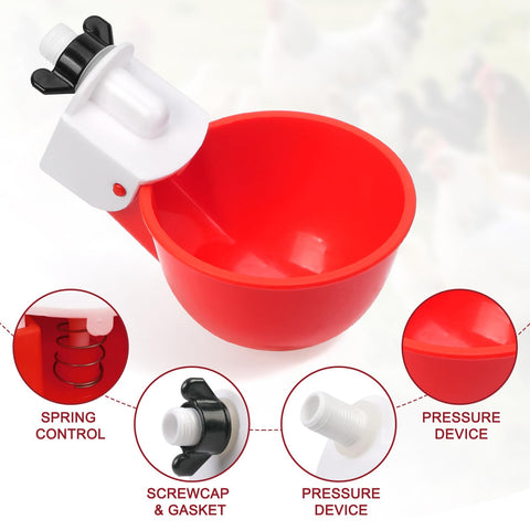 Tibaebe automatic poultry waterer cups provide hands-off hydration for flocks.