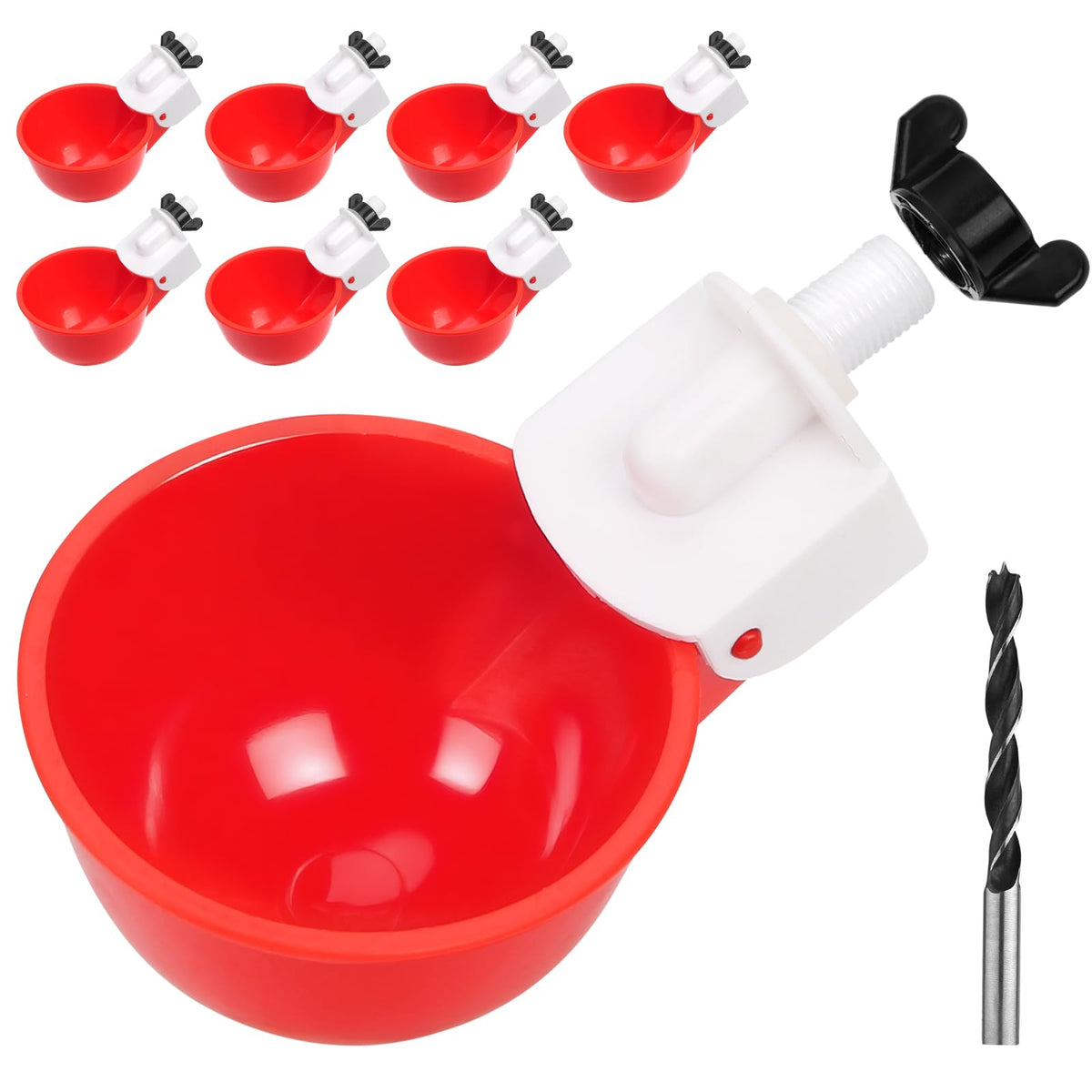 Tibaebe chicken waterer cups 8-pack in coop for automated watering.