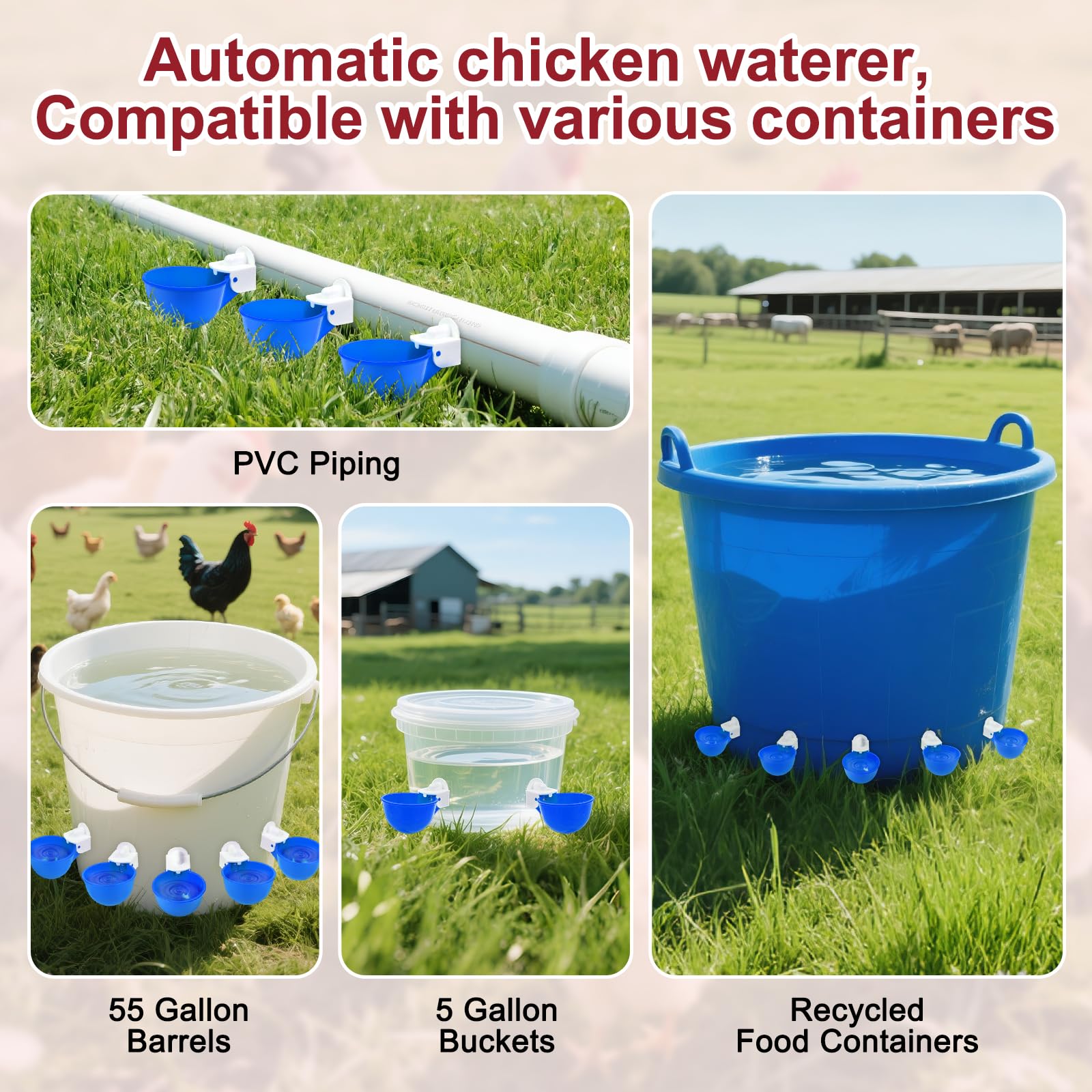 Tibaebe easy-clean chicken waterer cups for quick maintenance