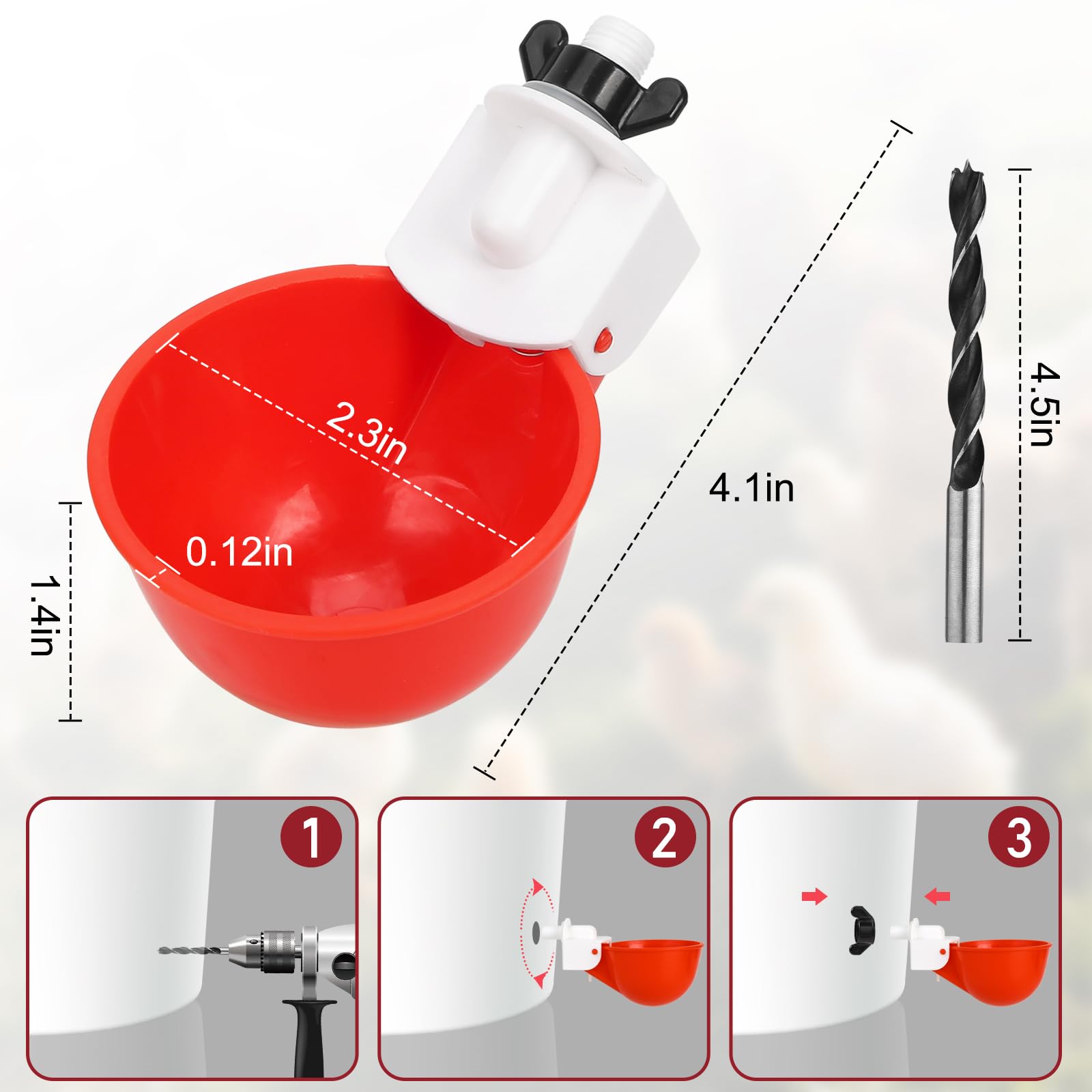Tibaebe leakproof chicken waterer cups prevent spills and keep coops dry.