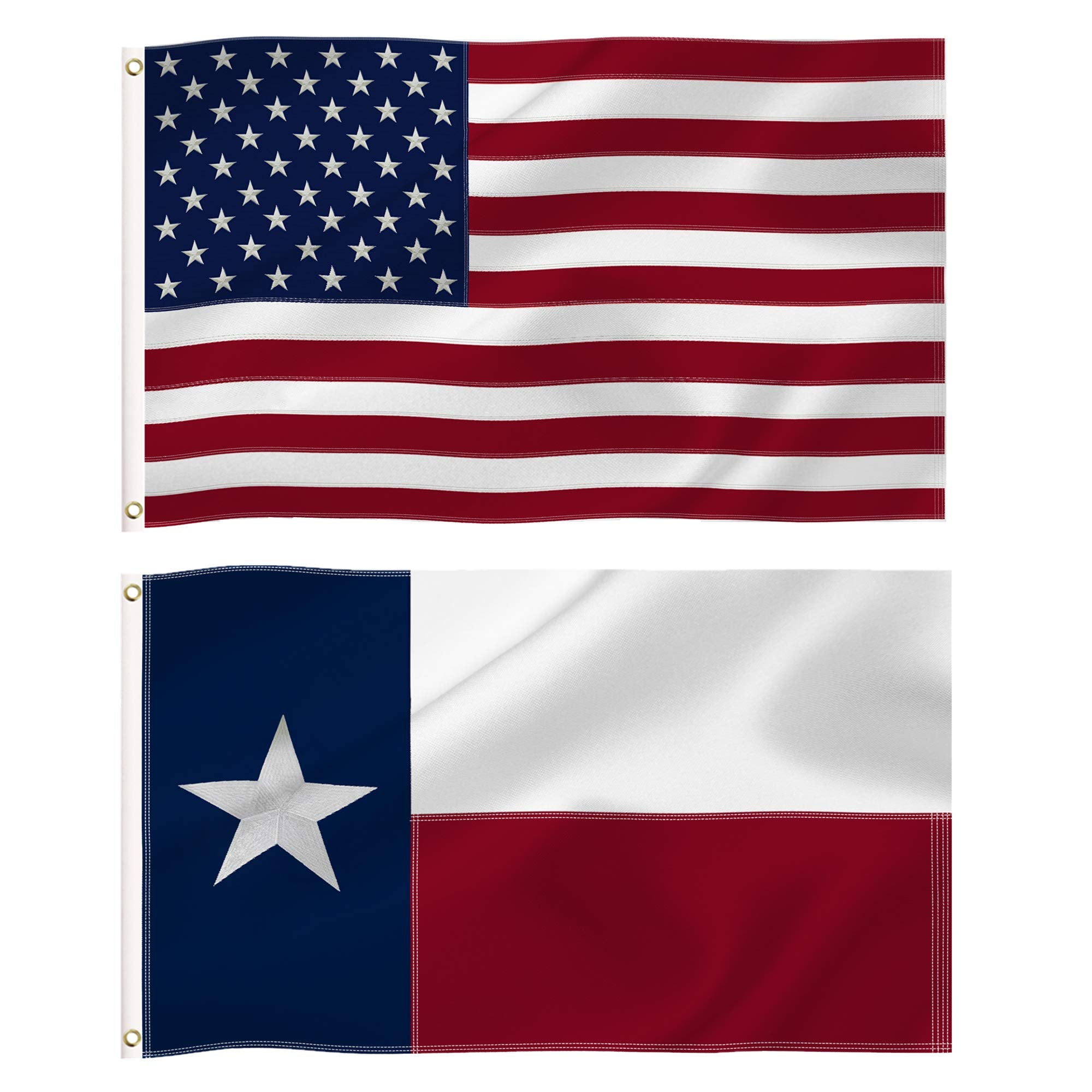 Tibijoy Texas and US flags 3x5ft combo for outdoor display with vivid color.