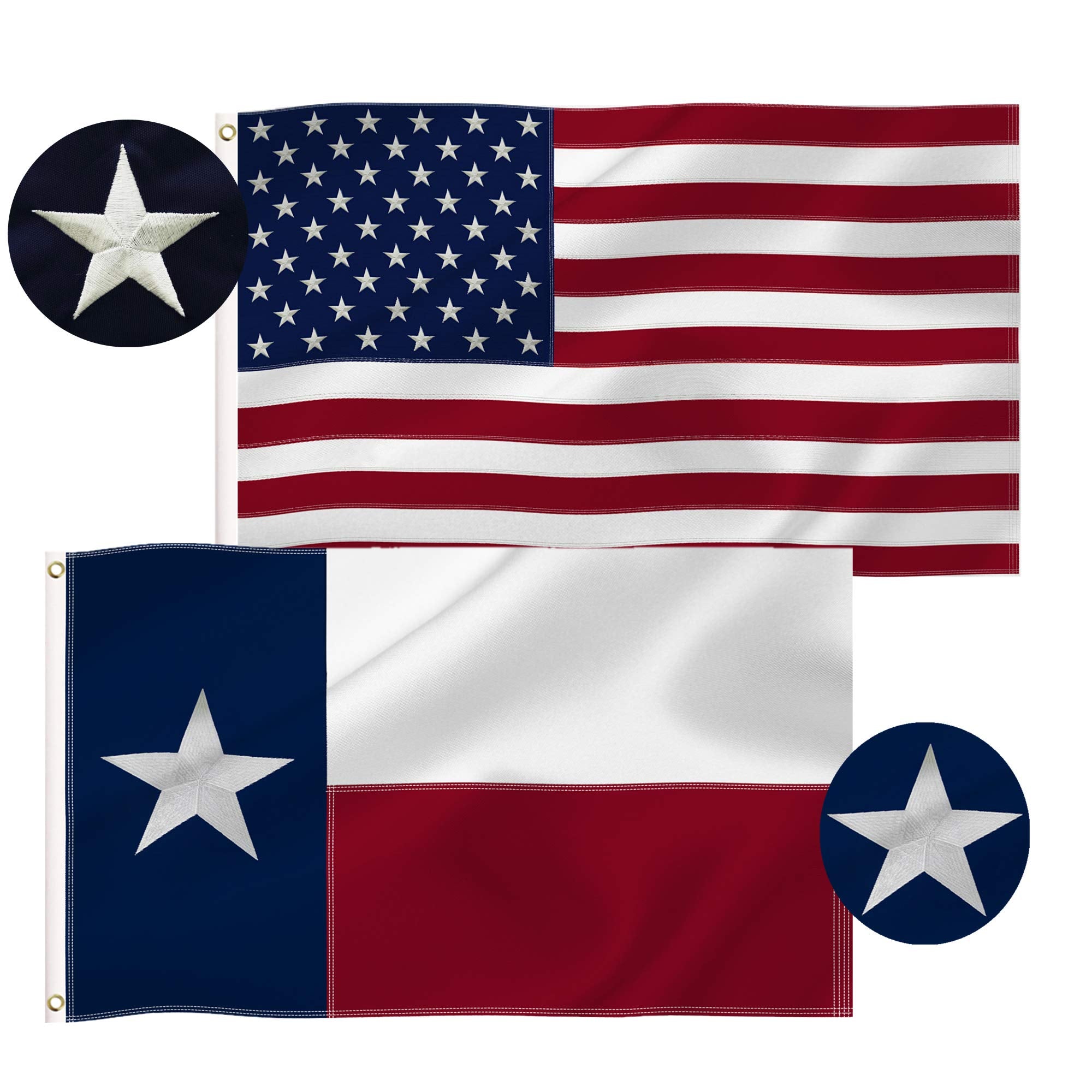 Tibijoy USA flag with embroidered stars on 210D nylon for long-lasting use.