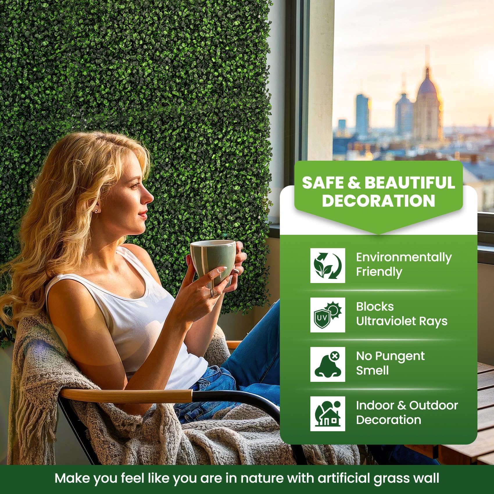 Ticanros boxwood wall panel with interlocking connectors demonstrates quick, tool-free installation
