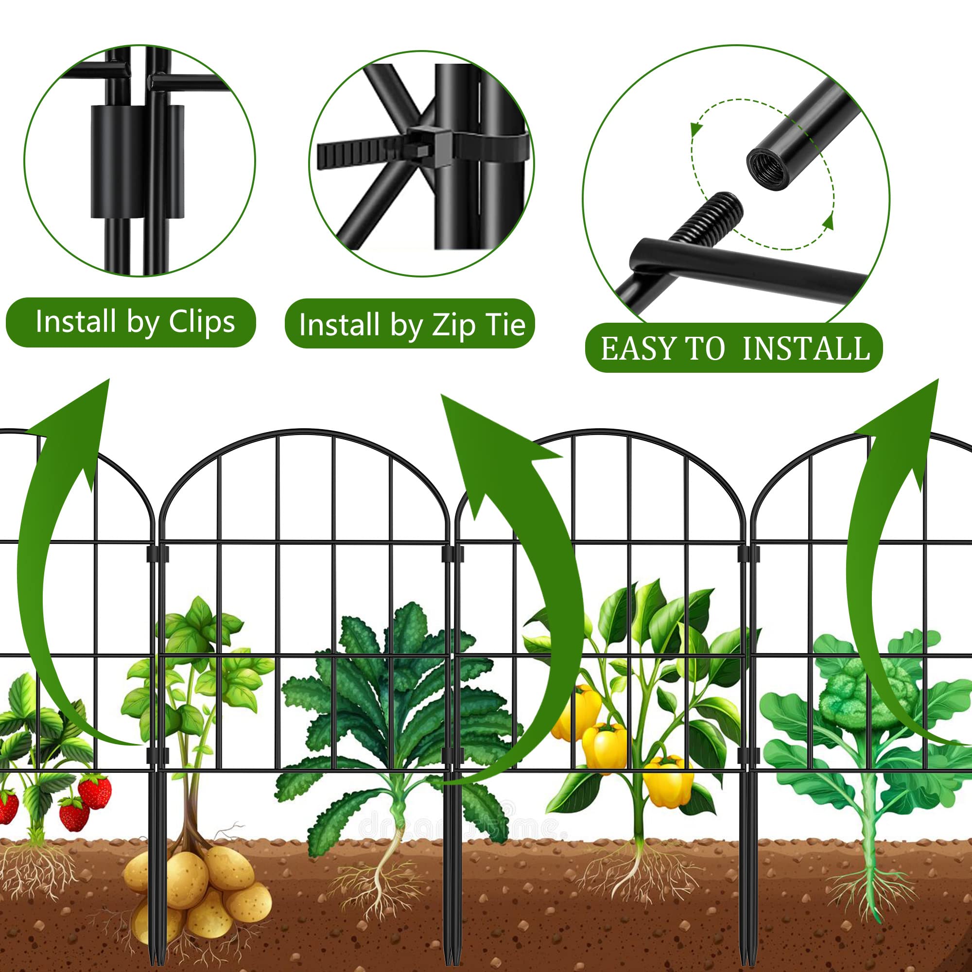 Ticanros fence legs anchored in soil support stable garden borders.