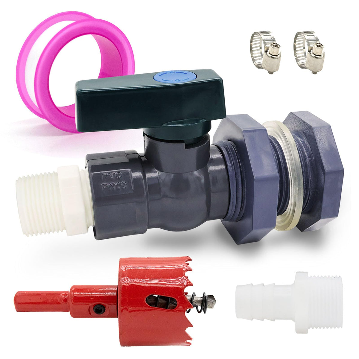TiciKim PVC rain barrel diverter kit for quick garden water connections.
