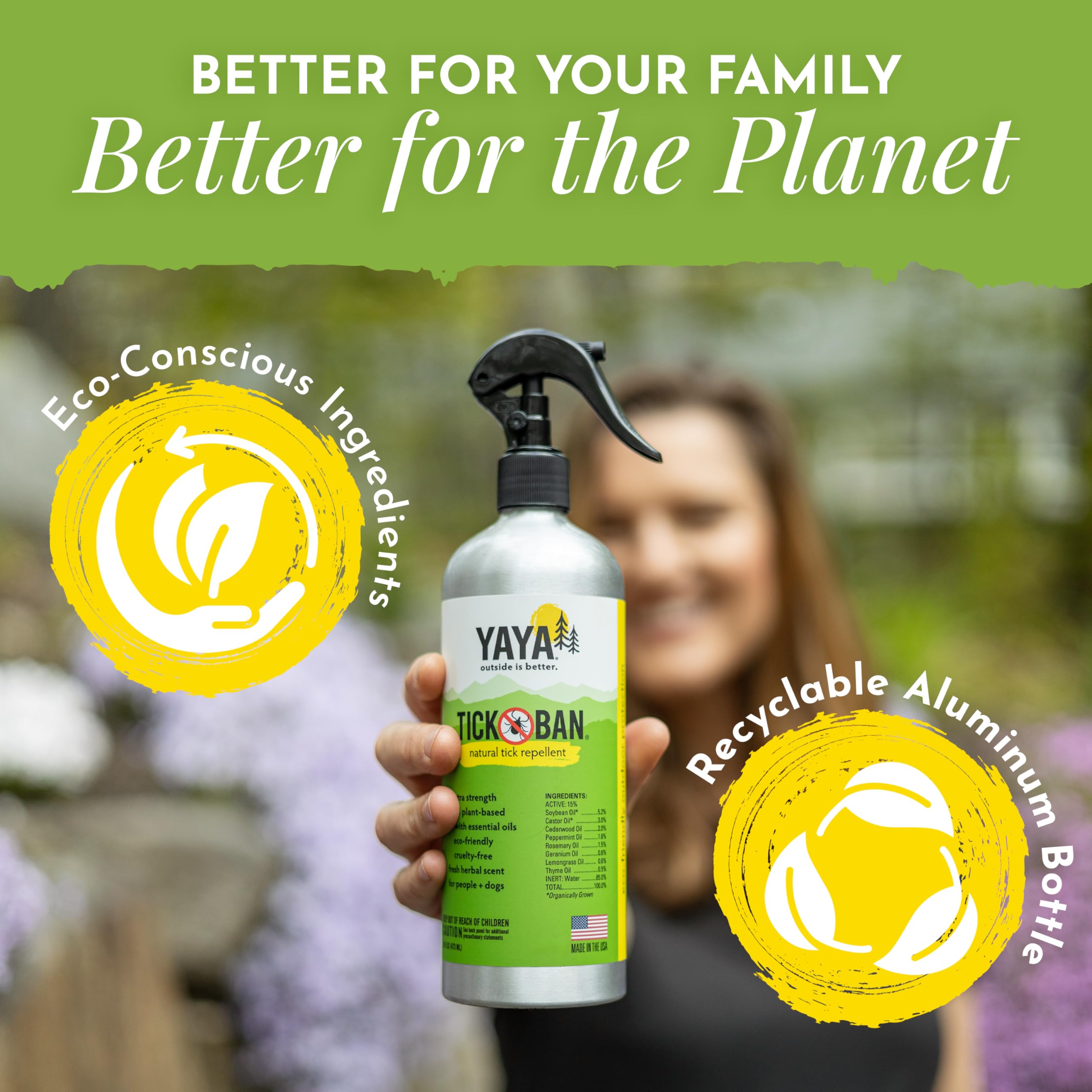 TICK BAN Yaya Organics eco-friendly aluminum packaging.