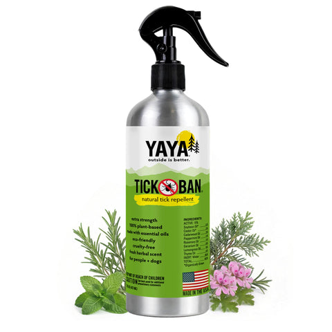 TICK BAN Yaya Organics tick repellent 16oz bottle front for outdoor protection.