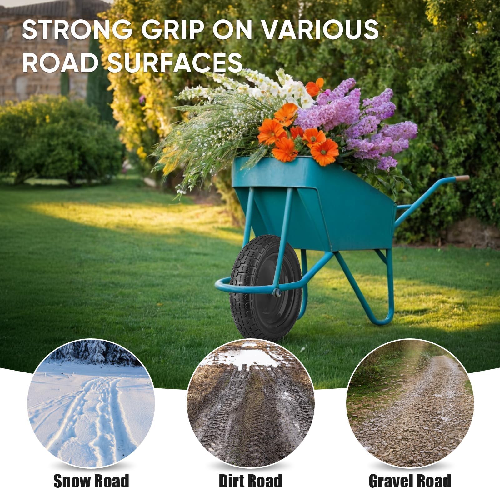 TICONN 300lb load-capacity tire supports steady performance on gardens and farms.