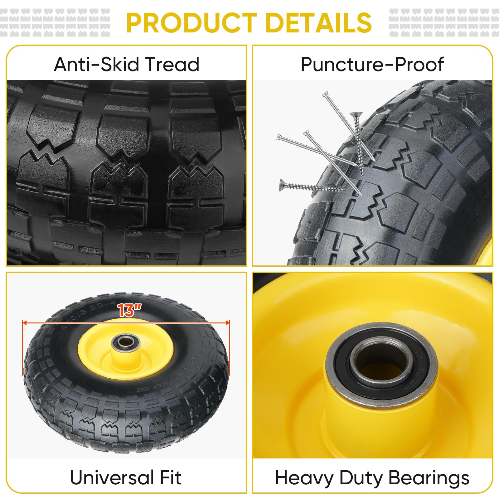 TICONN solid 4.00-6 tire on paved surfaces supports outdoor garden tasks.