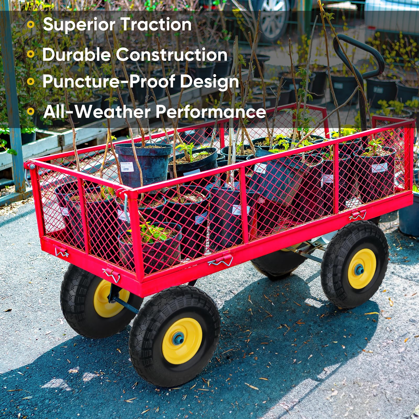 TICONN tires handle rough turf, gravel, and grass for versatile use.