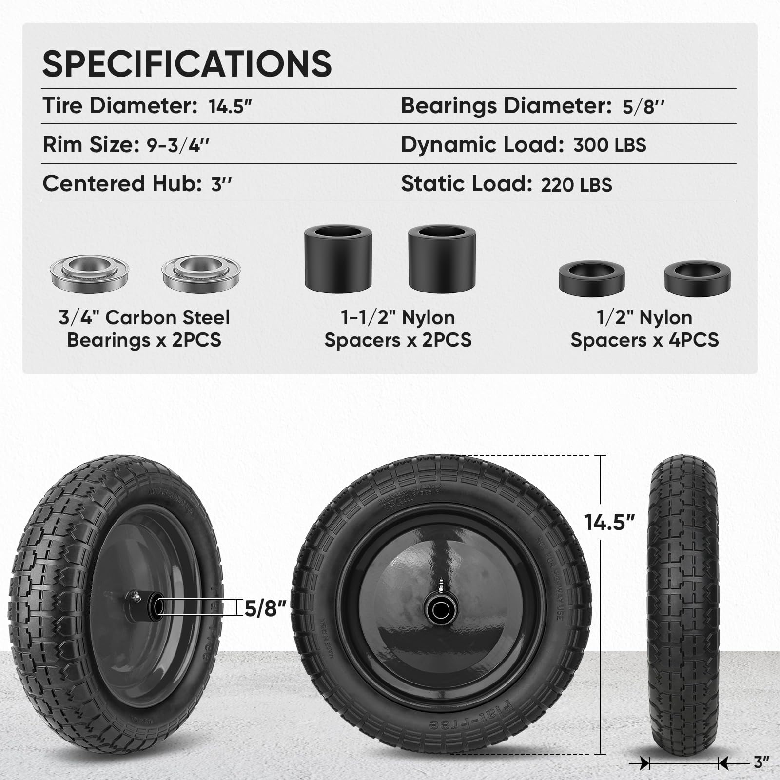 TICONN adapter kit for tire allows flexible axle sizing and easy customization.