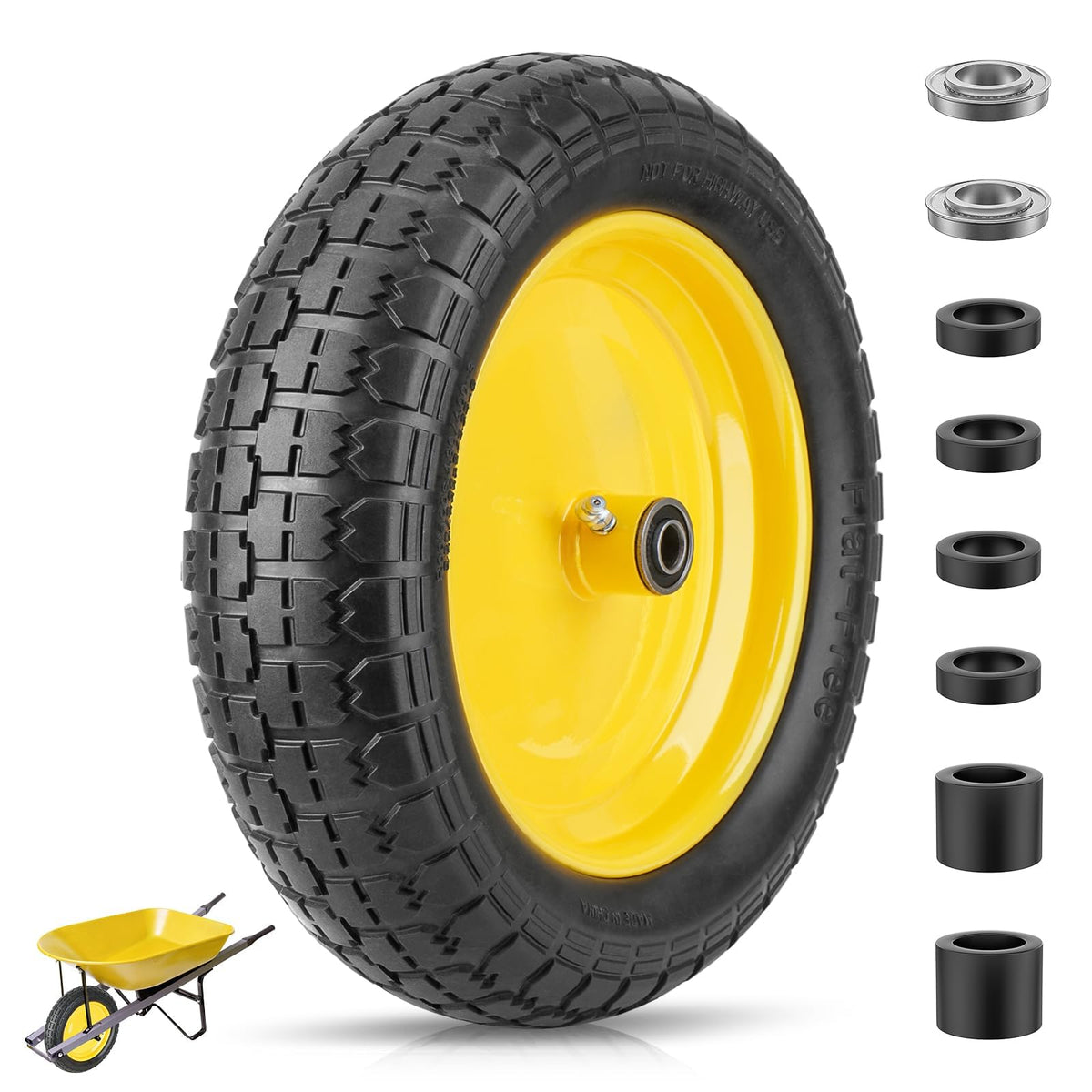 TICONN flat-free tire side view with puncture resistance for rough terrain.