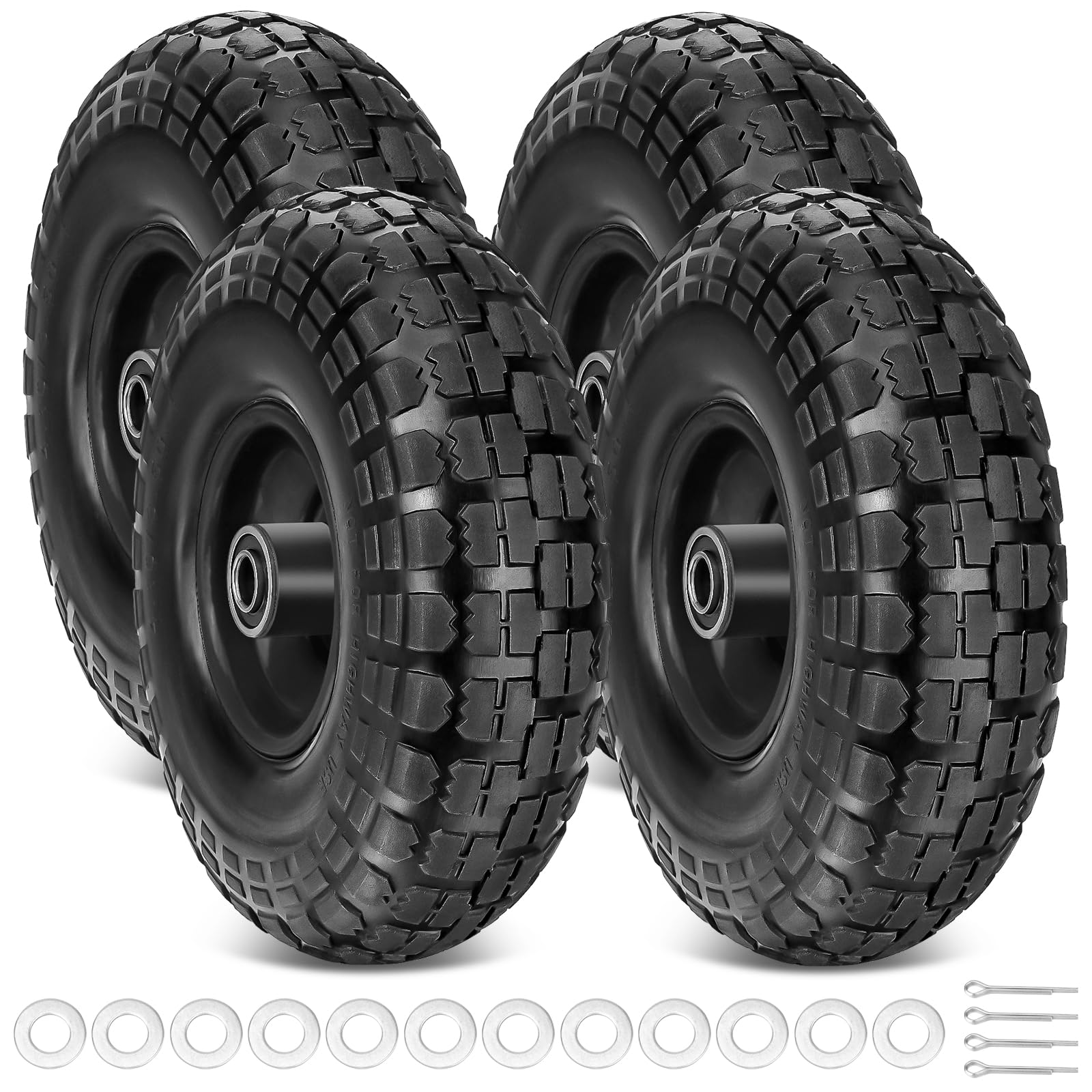 TICONN solid 10in wheels offer sturdy support for heavy loads.