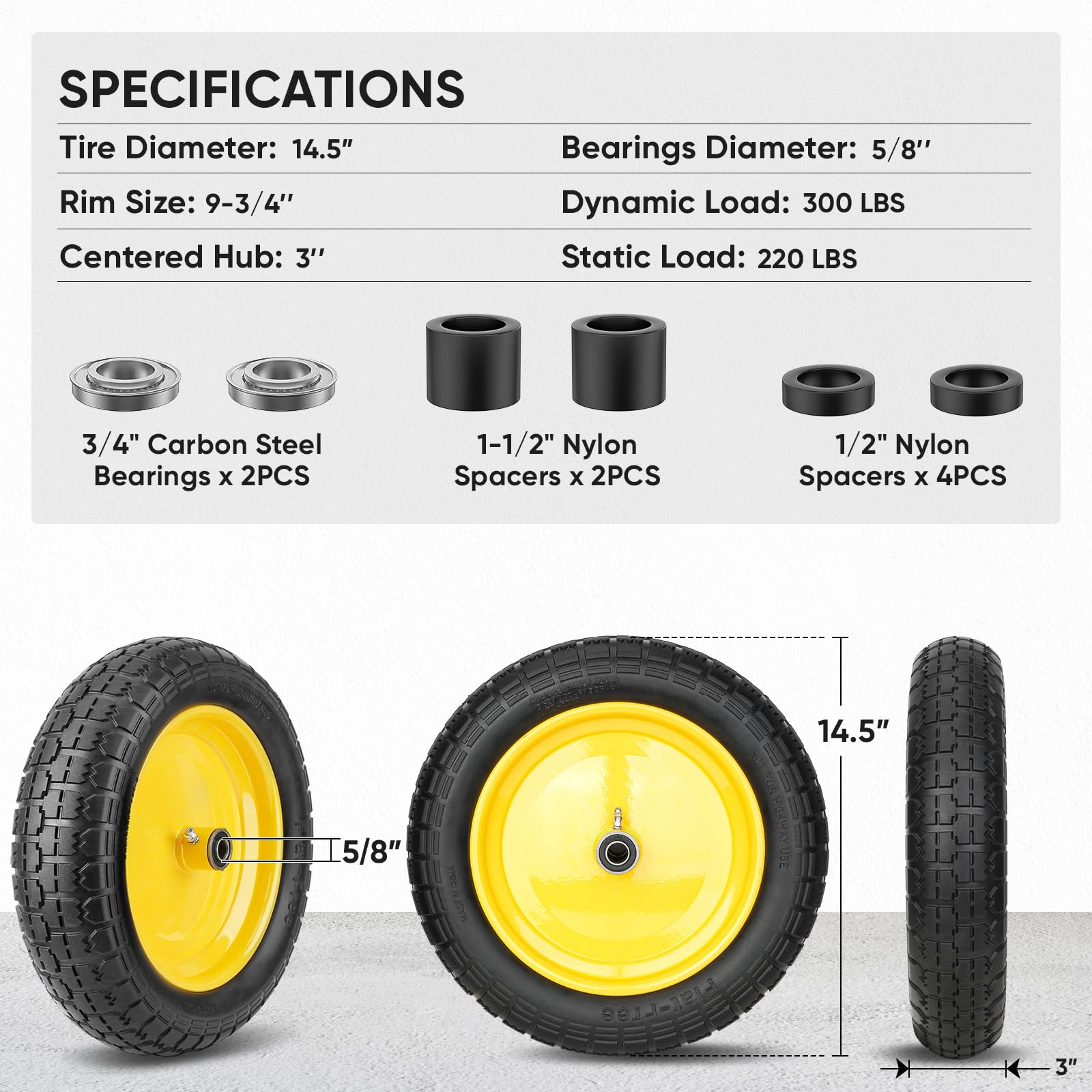 TICONN steel rim with non-slip surface for stable loads.