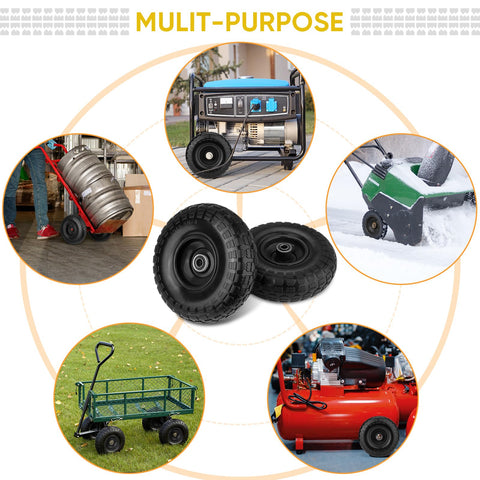 TICONN wheels suited for garden carts, wheelbarrows, and dollies.