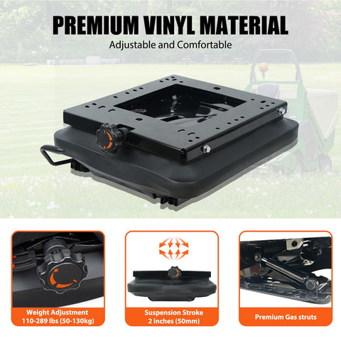 TICSEA suspension kit compatibility guide helps select seats for zero-turn mowers.