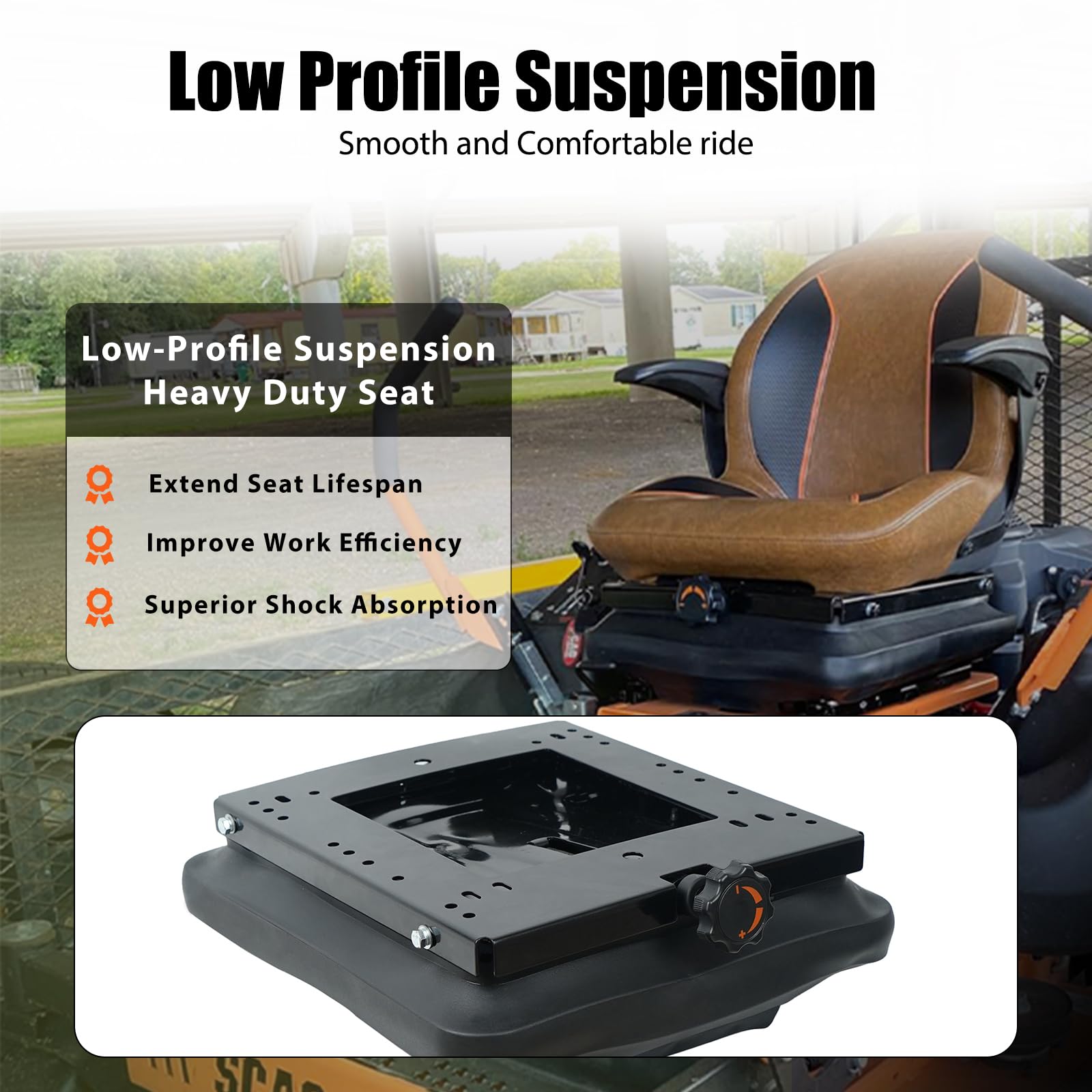 TICSEA suspension kit in use on a zero-turn mower delivering a smoother operator experience.