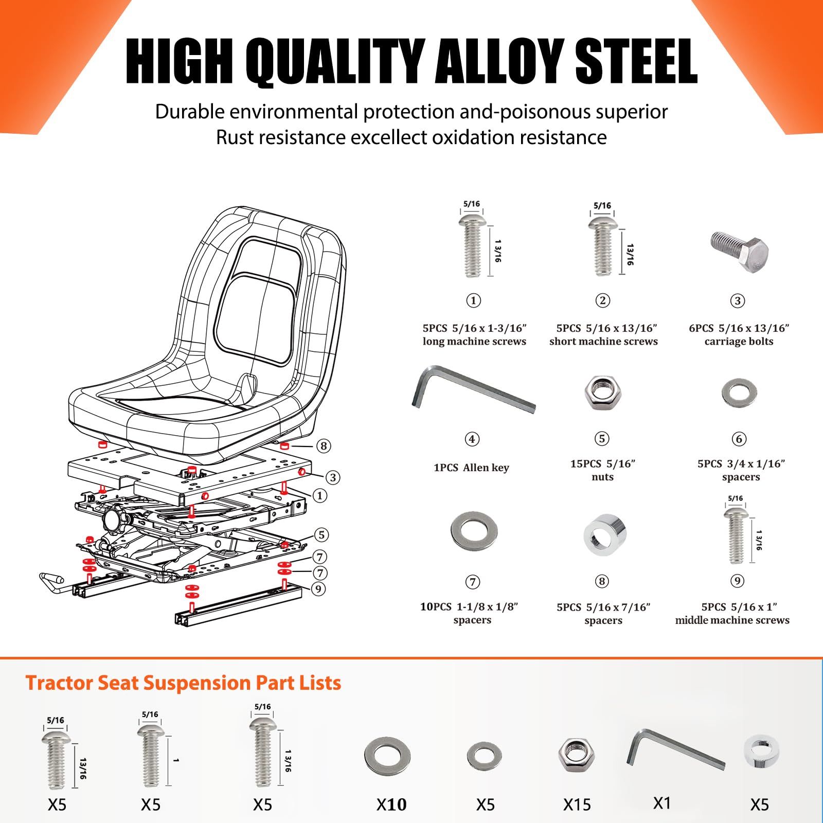 TICSEA suspension kit seat rail adjustment enabling comfortable forward and backward seating.