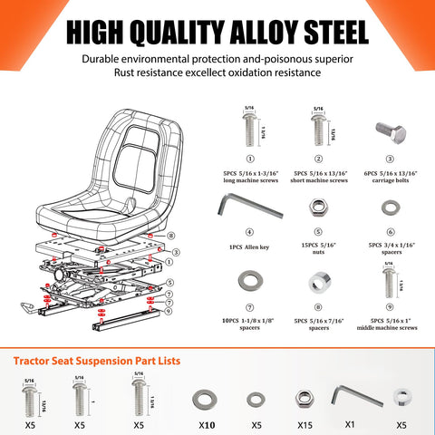 TICSEA suspension kit seat rail adjustment enabling comfortable forward and backward seating.