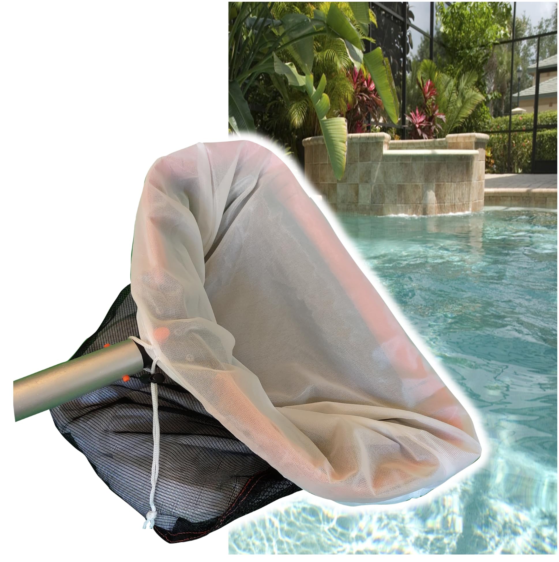 TIDAL PRO fine mesh skimmer net insert enhances debris capture on pool surface.