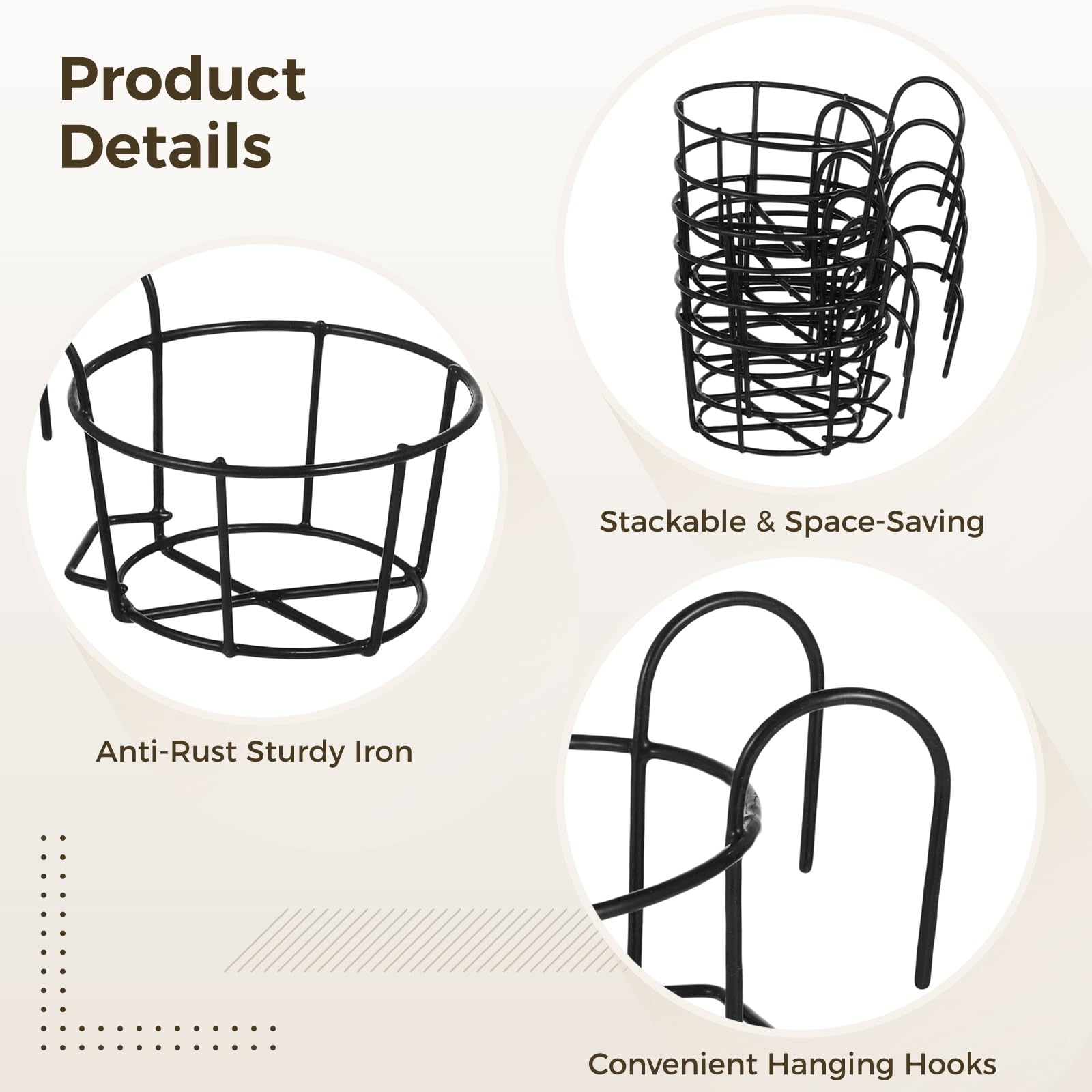 Tideme round planters with double hooks enable quick, tool-free installation.