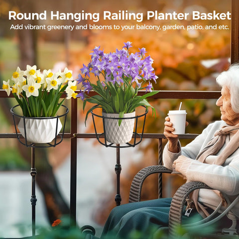 Tideme railing plant holders showcase compact vertical display on small patios.