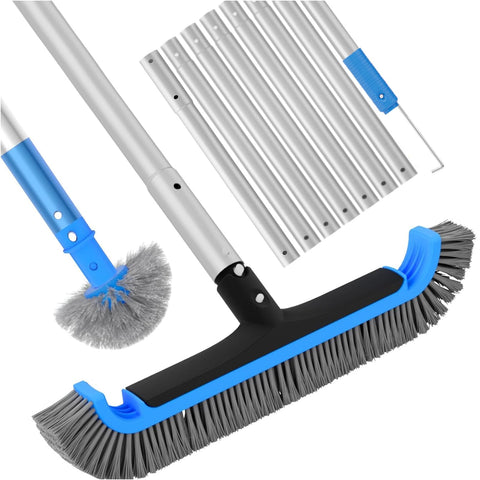 Tidymister 2in1 pool brush with extendable pole for easier reach and cleaning.