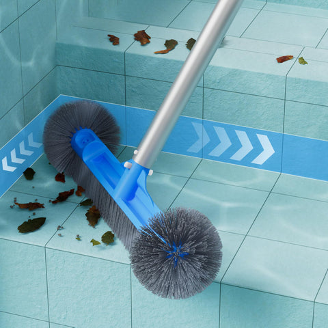 TidyMister side-wavy bristles scrub away stains on pool surfaces.