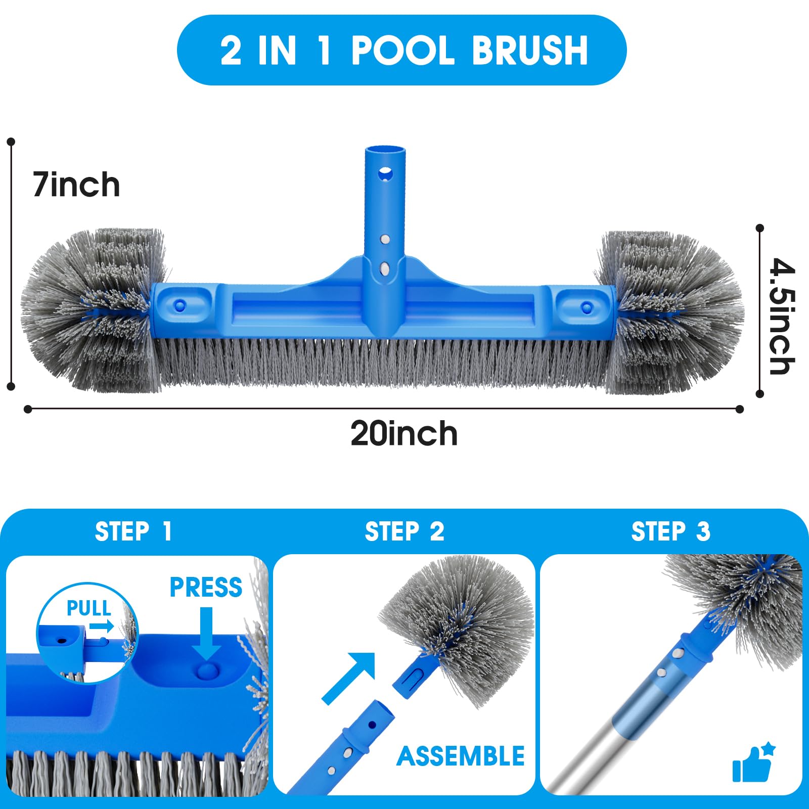 Tidymister detachable corner head reaches tight pool corners with precise scrubbing.