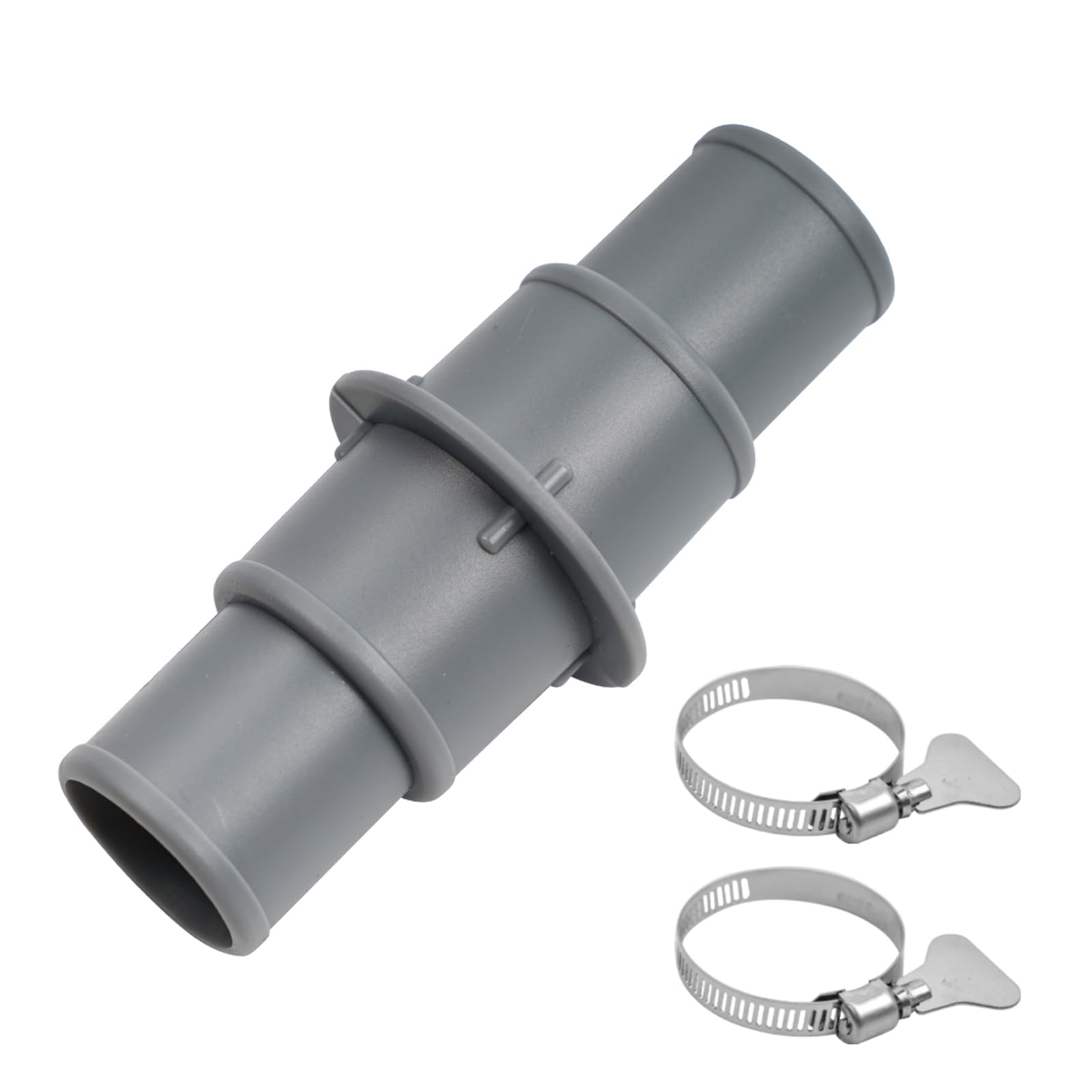 TidyMister pool hose adapter showing 1-1/4 to 1-1/2 inch compatibility for easy setup