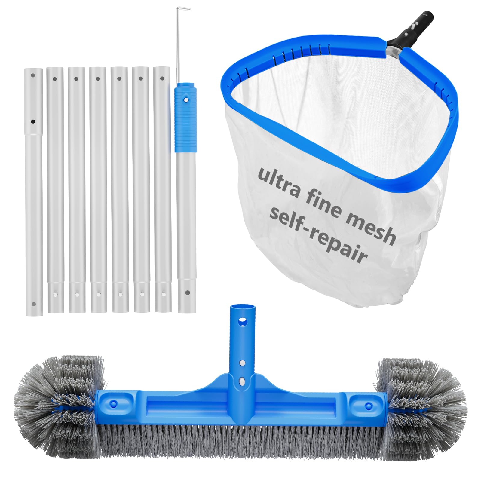 TidyMister pool net 17.5-inch self-repair design catches surface debris with resilience.