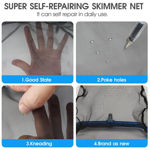 TidyMister Pool Skimmer Net reinforced frame keeps its shape during heavy debris cleaning.