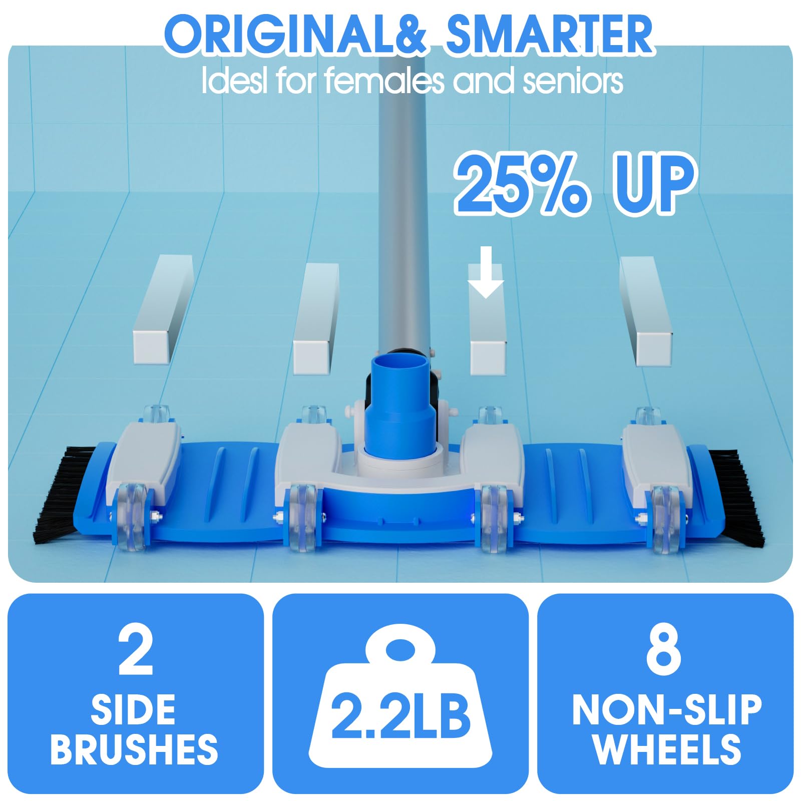 TidyMister vacuum head with side brushes boosts debris pickup