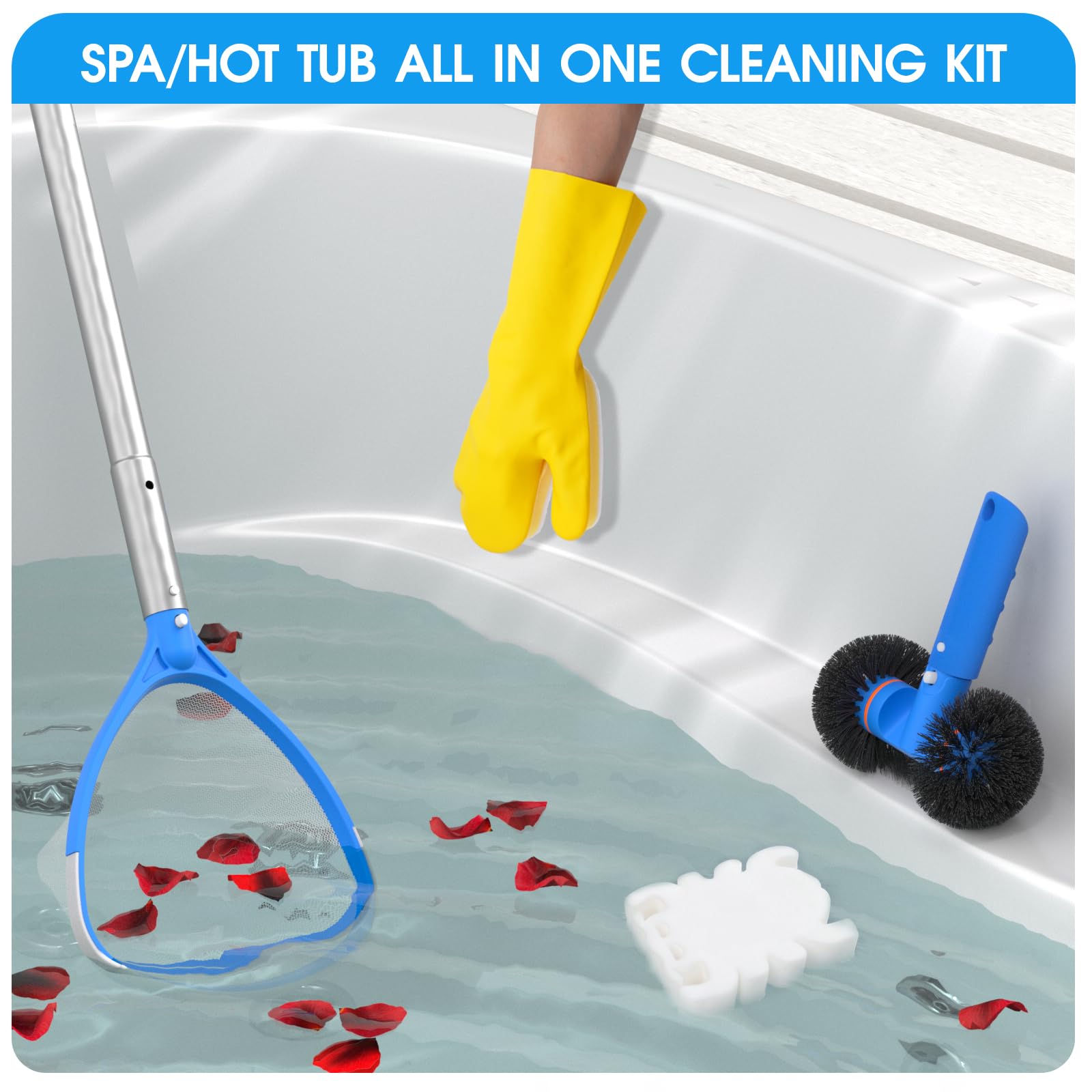 TidyMister Round Brush reaches corners for thorough spa cleaning with efficient wave bristles.