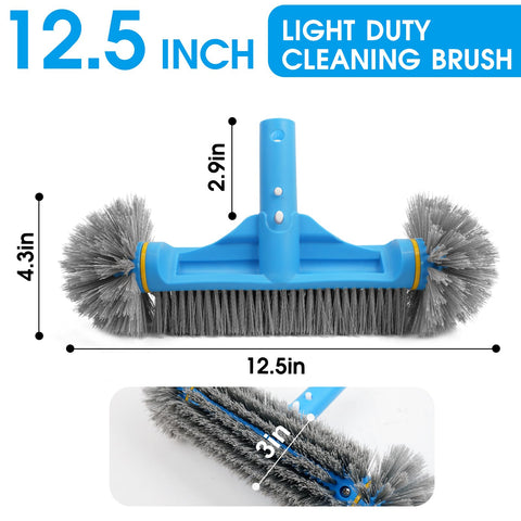TidyMister round end pool brush head scrubs tile surfaces to remove grime.