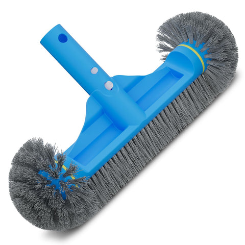 TidyMister round end pool brush head cleans vertical walls and edges effectively.