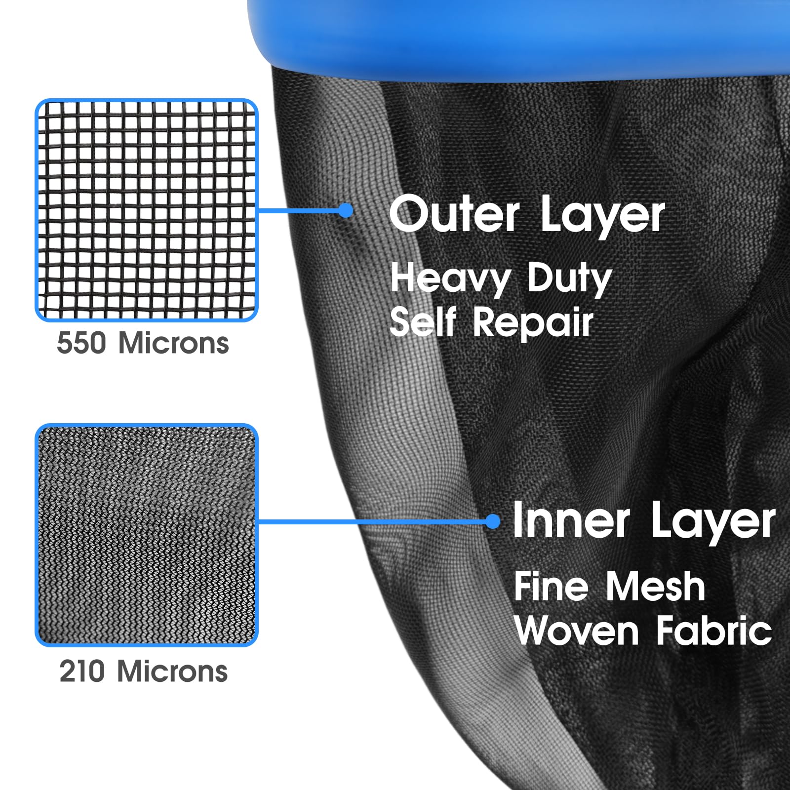 TidyMister inner fine mesh net catches tiny leaves and bugs for clean water.