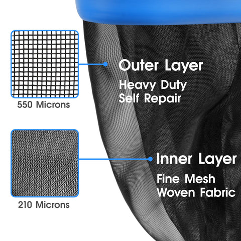 TidyMister inner fine mesh net catches tiny leaves and bugs for clean water.