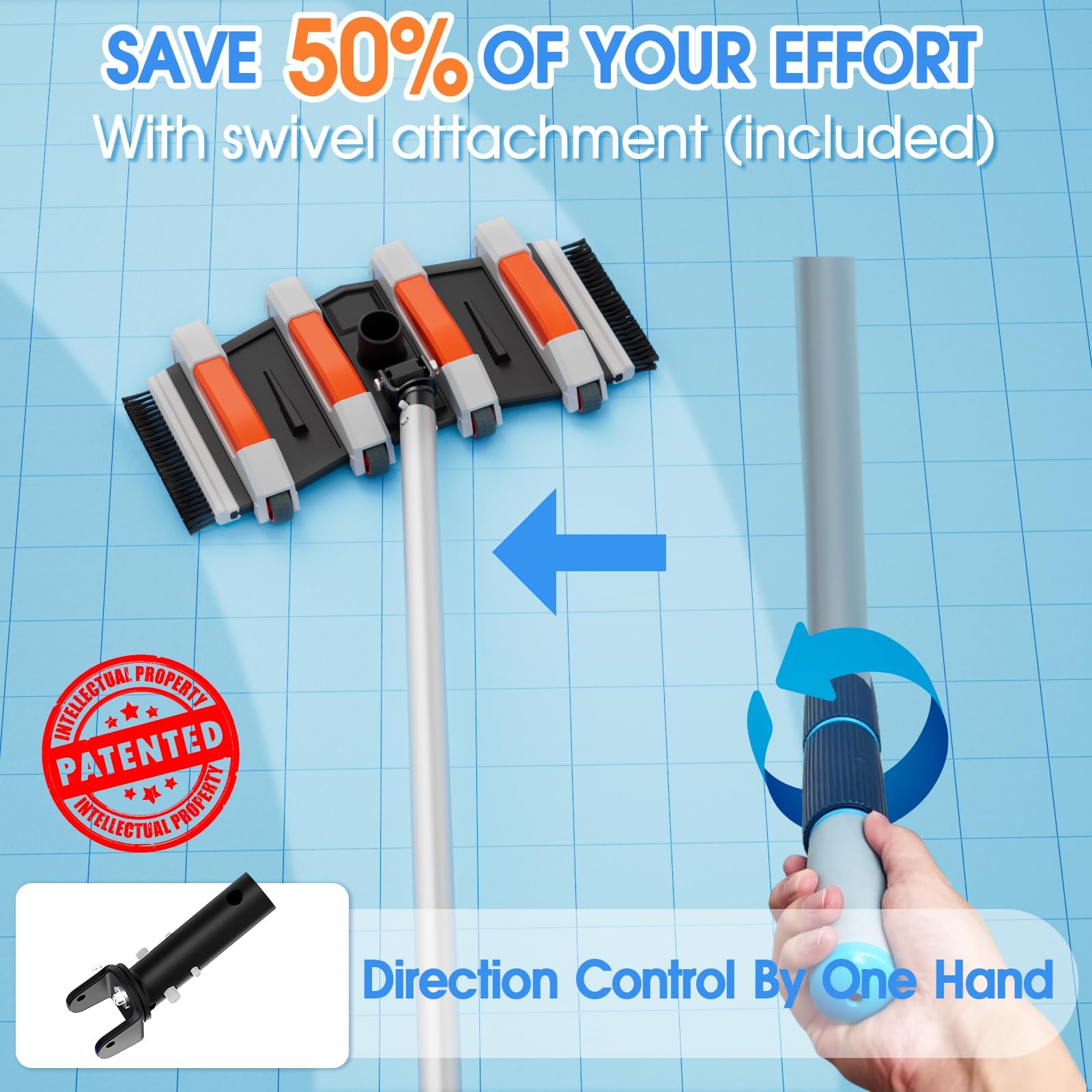 Tidymister vacuum head with swivel handle enables easy one-handed steering.