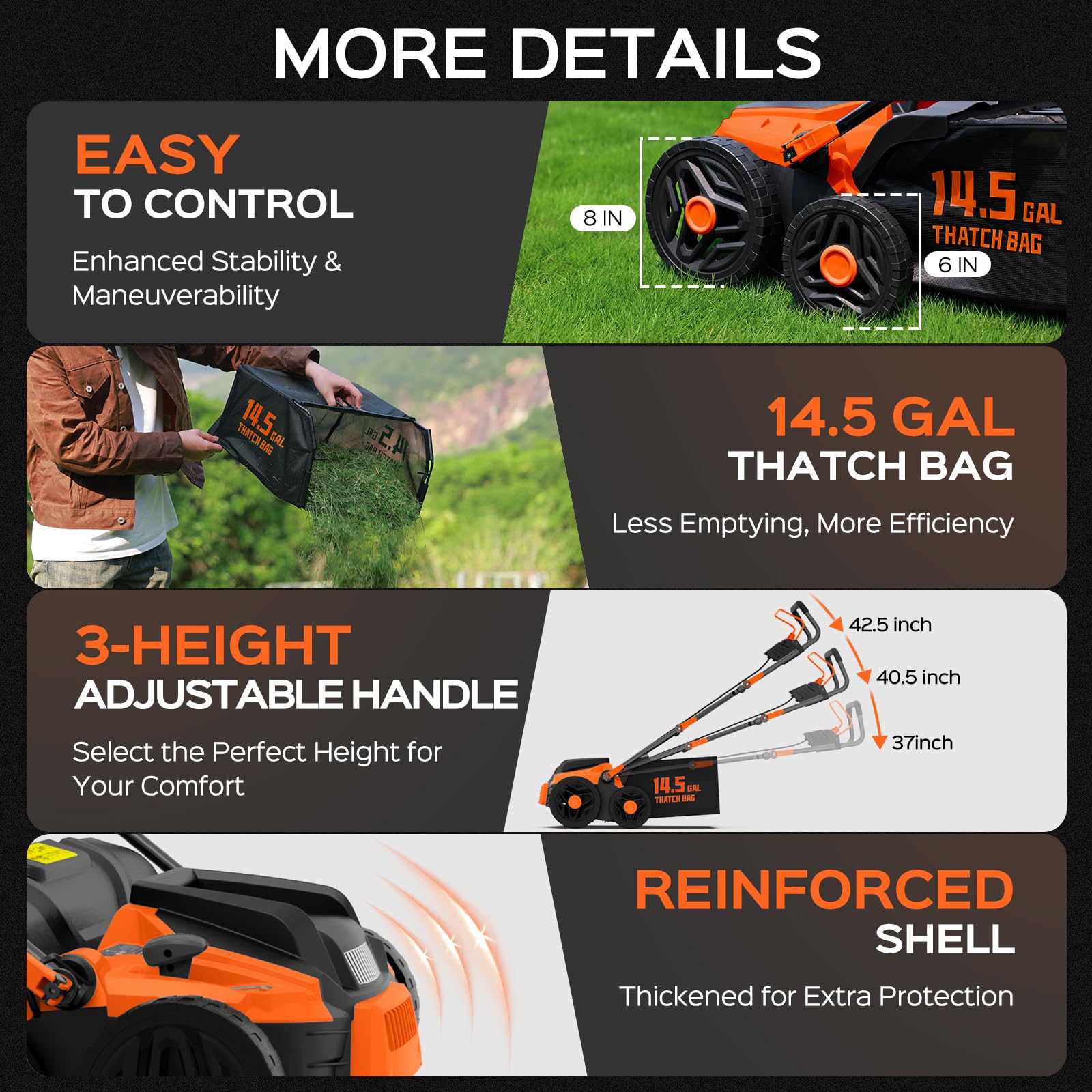 TIECTOWN 14.5-gallon collection bag removable for easy debris disposal.