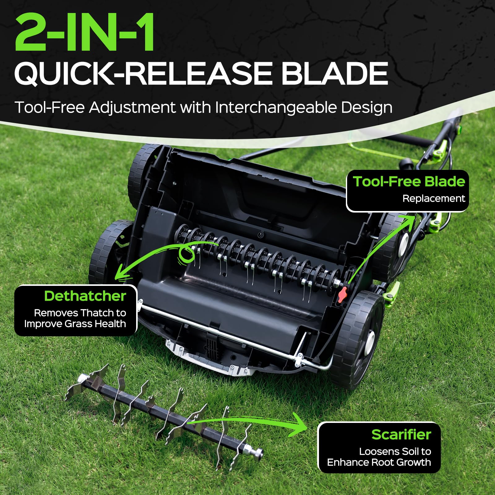 TIECTOWN depth adjustment lever for customizable scarify and dethatch depths