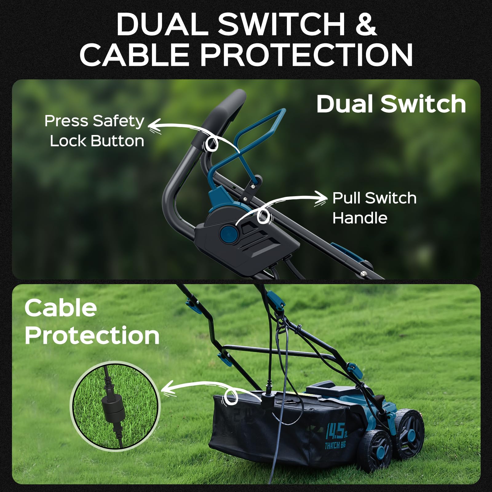 TIECTOWN foldable handle supports compact storage after lawn chores.